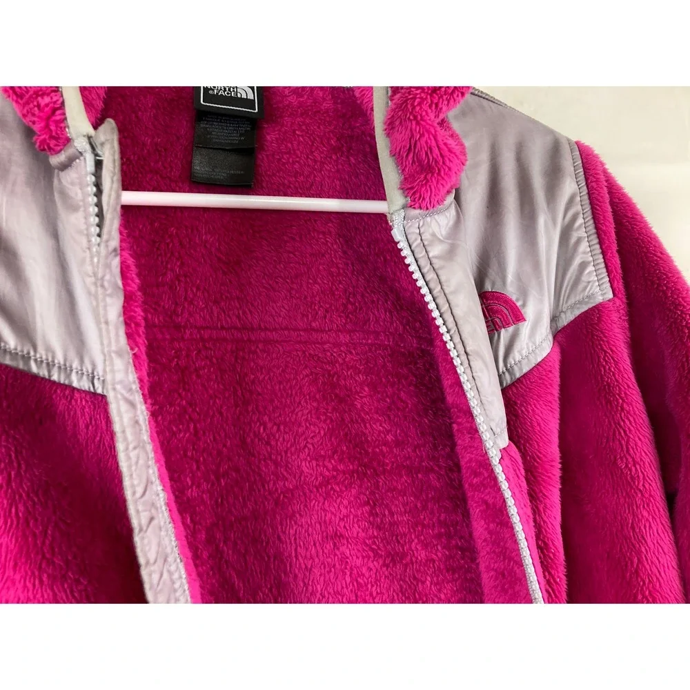 The North Face Fleece Jacket Girls L14/16 Pink Full Zip Hooded Denali School